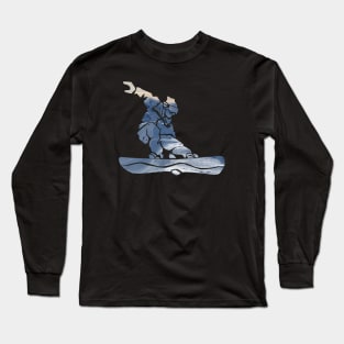 Cool Snowboarder Outline with Winter Mountains Long Sleeve T-Shirt